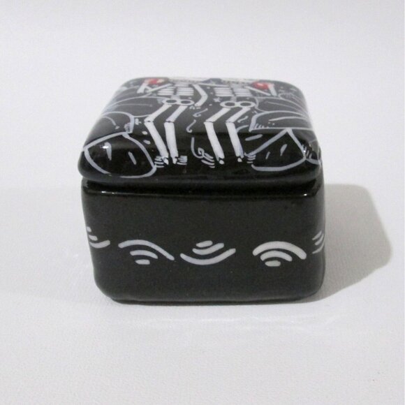 Talavera Trinket Box Hand Painted Skeletons Redware Pottery Dia De Los Muertos - Picture 3 of 6